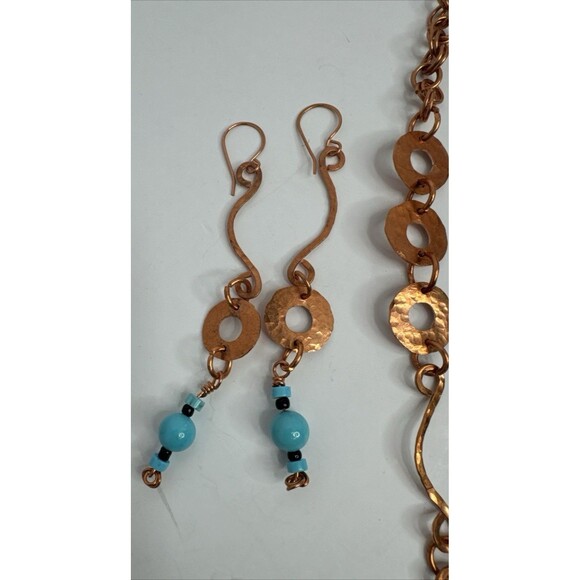 Copper Wire Necklace Earrings Set With Turquoise Gemstones Hand Crafted Boho - Picture 5 of 15
